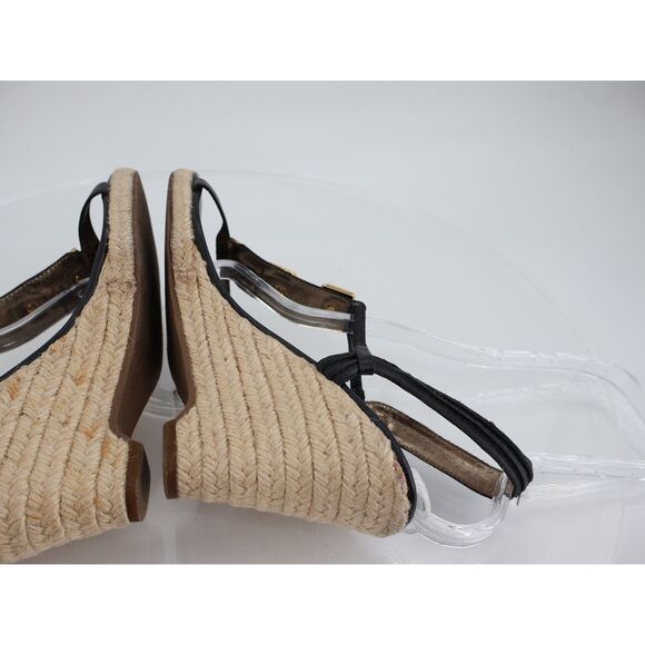 Diane Von Furstenberg Leather Jute Sandals Womens 9.5 Embellished Black Wedges - Picture 9 of 14